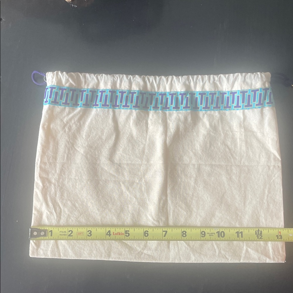 Tory Burch Cream Drawstring Small Dust Bag with Blue and Purple Trim
